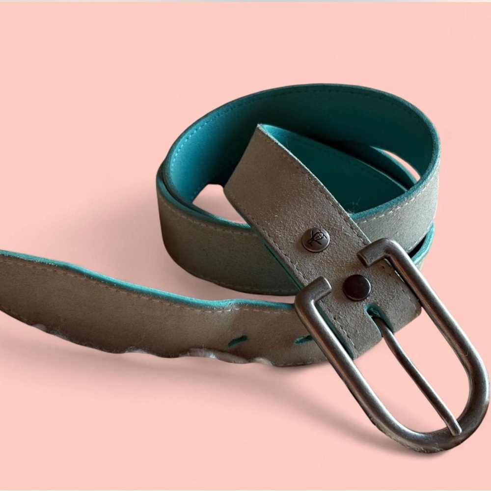 Original Penguin Beige and Teal Leather Belt